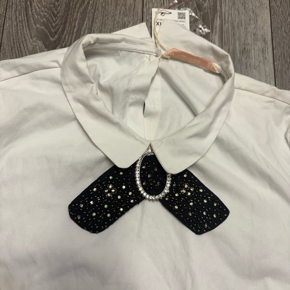 Zara White Long Sleeve Shirt with Black Lace Detail - Picture 4 of 11